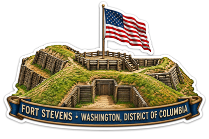 Fort Stevens Wooden Ramparts and Flag Art Vinyl Decal Stickers