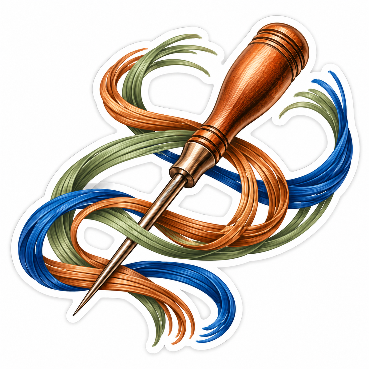 Wood Handled Awl With Colorful Fiber Swirls Art Vinyl Decal Stickers