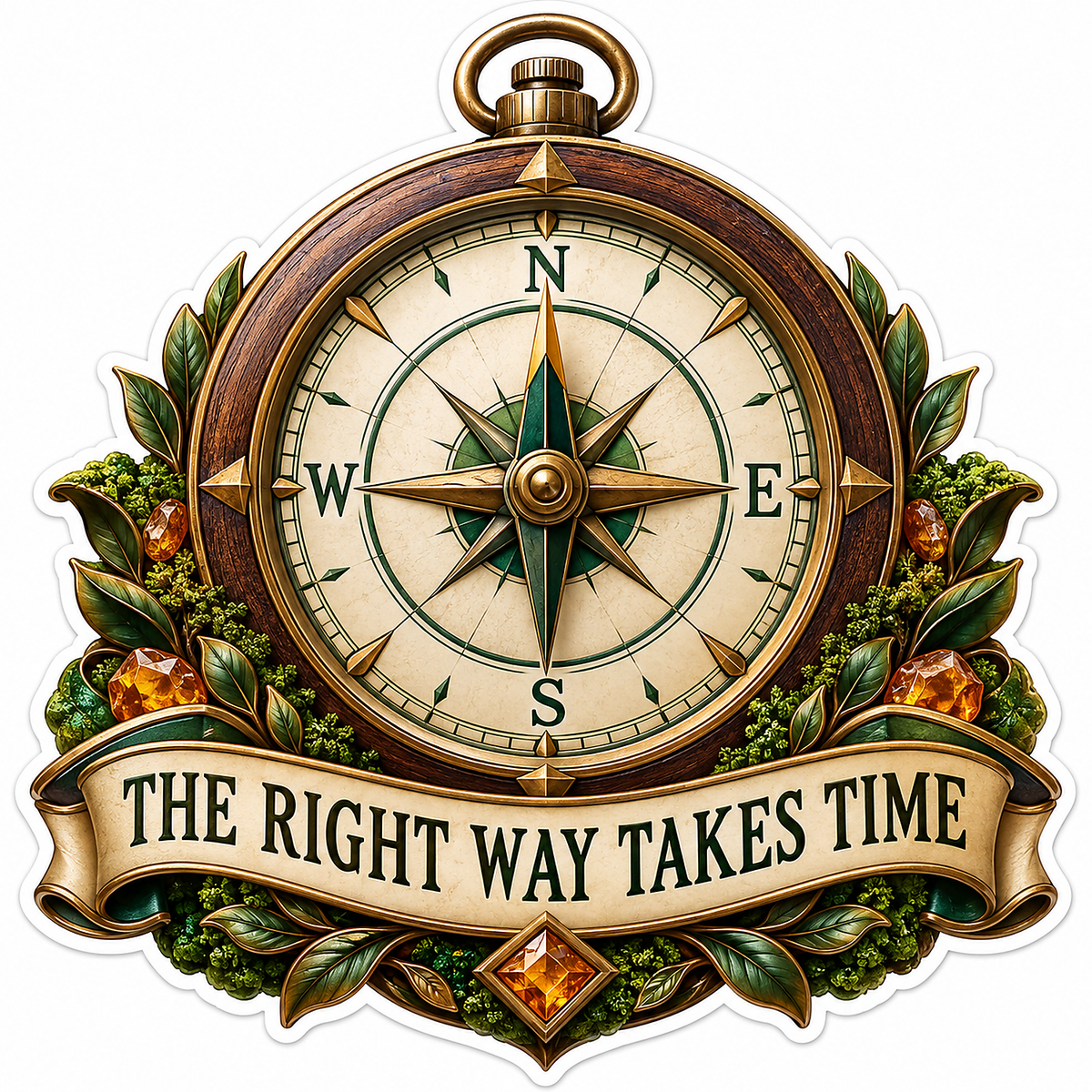 The Right Way Takes Time Woodland Compass Vinyl Decal Stickers