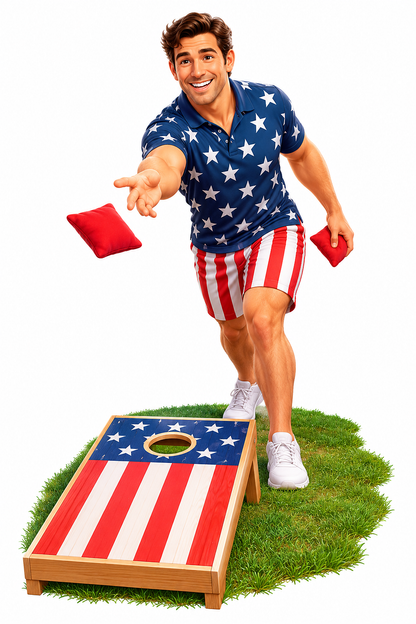 Patriotic Man Playing Cornhole Vinyl Decal Stickers