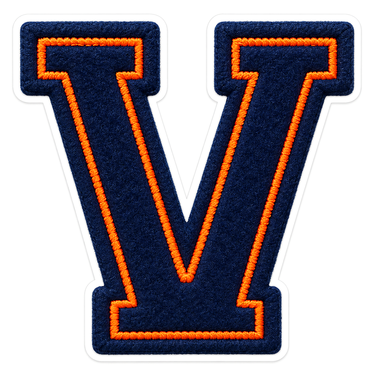 Navy Felt Orange Stitch Letter V Vinyl Decal Stickers