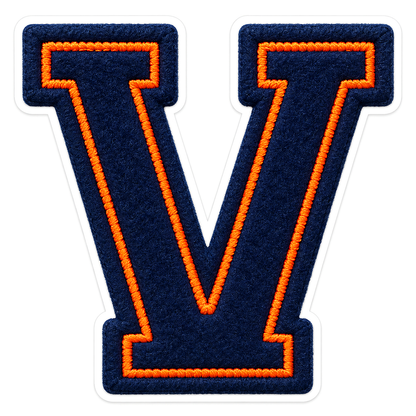 Navy Felt Orange Stitch Letter V Vinyl Decal Stickers