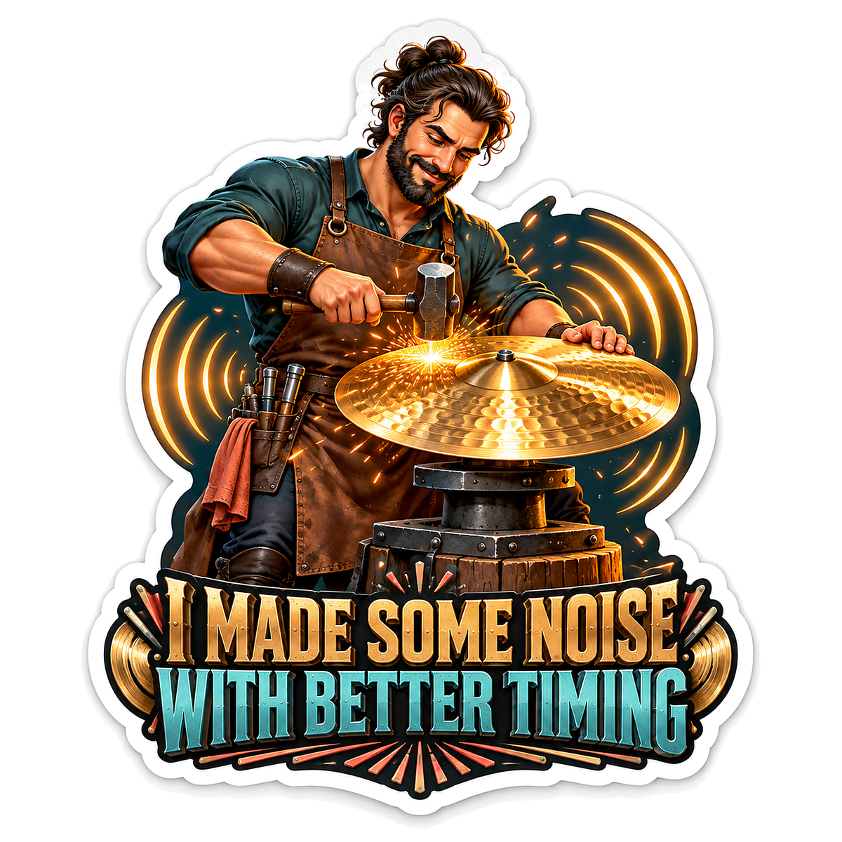 Craftsman Hammering a Brass Cymbal Vinyl Decal Stickers