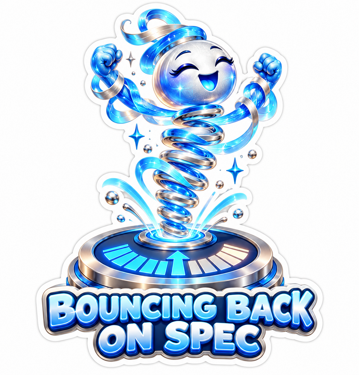 Smiling Blue Spring Spirit on a Round Platform Vinyl Decal Stickers