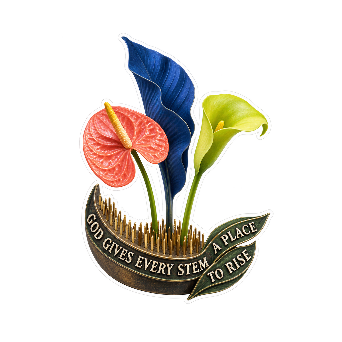 Faith Floral Arrangement with Blue Leaf Art Vinyl Decal Stickers