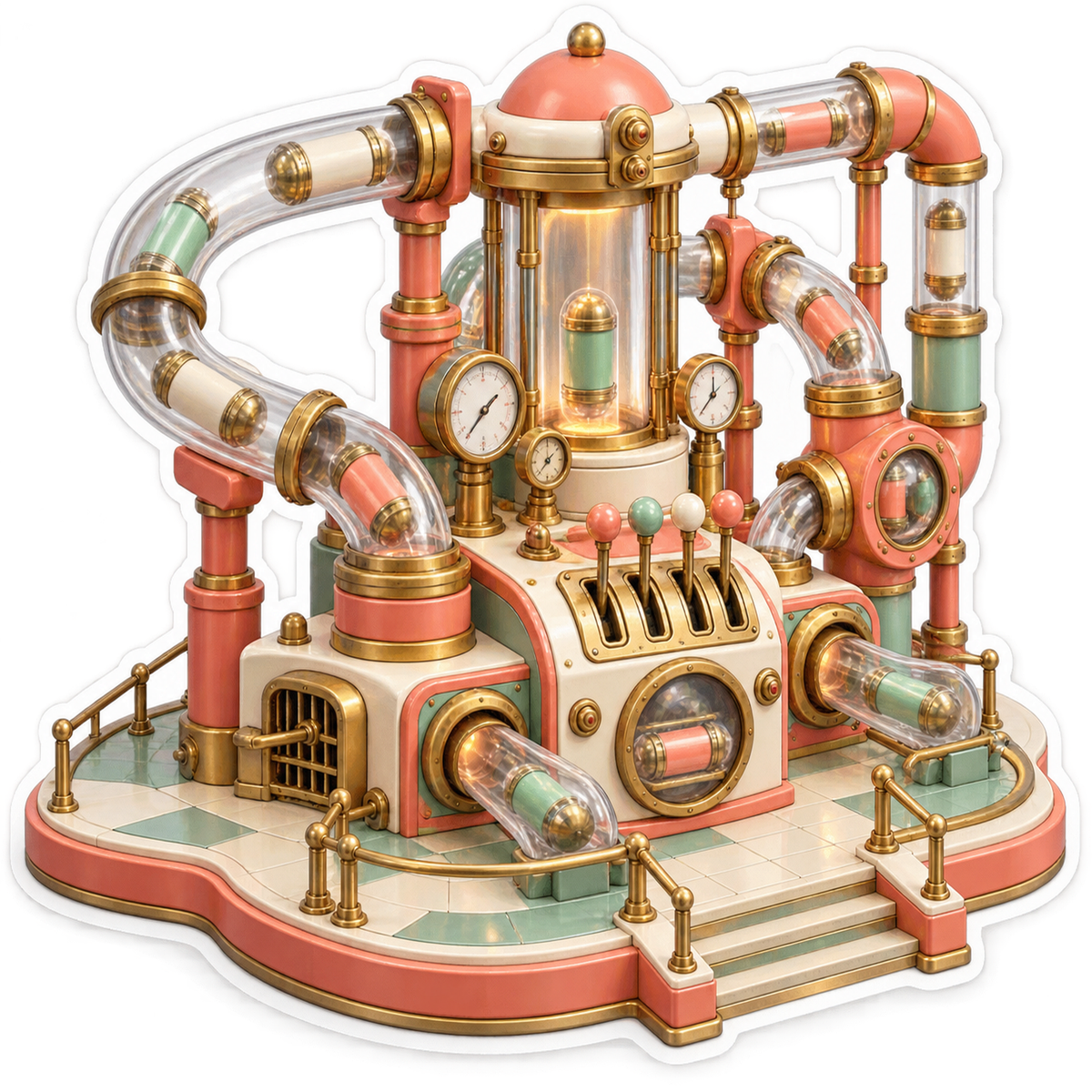 Coral Glass Tube Machine with Dials and Levers Vinyl Decal Stickers