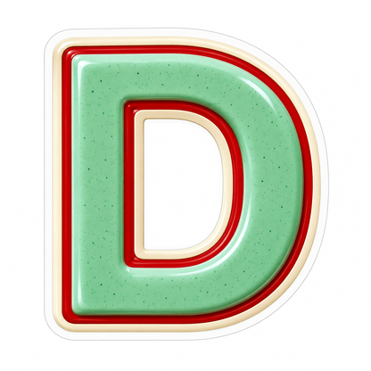 Mint Green Letter D with Red Line Art Vinyl Decal Stickers