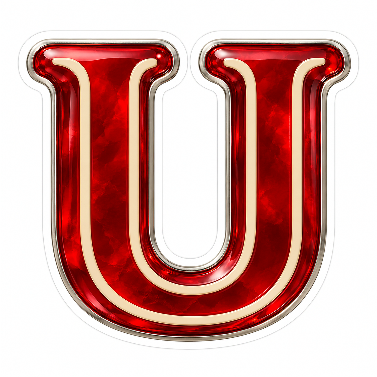 Ruby Marbled Serif Letter U with Ivory Trim Vinyl Decal Stickers