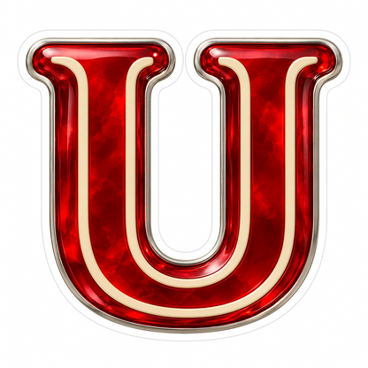 Ruby Marbled Serif Letter U with Ivory Trim Vinyl Decal Stickers