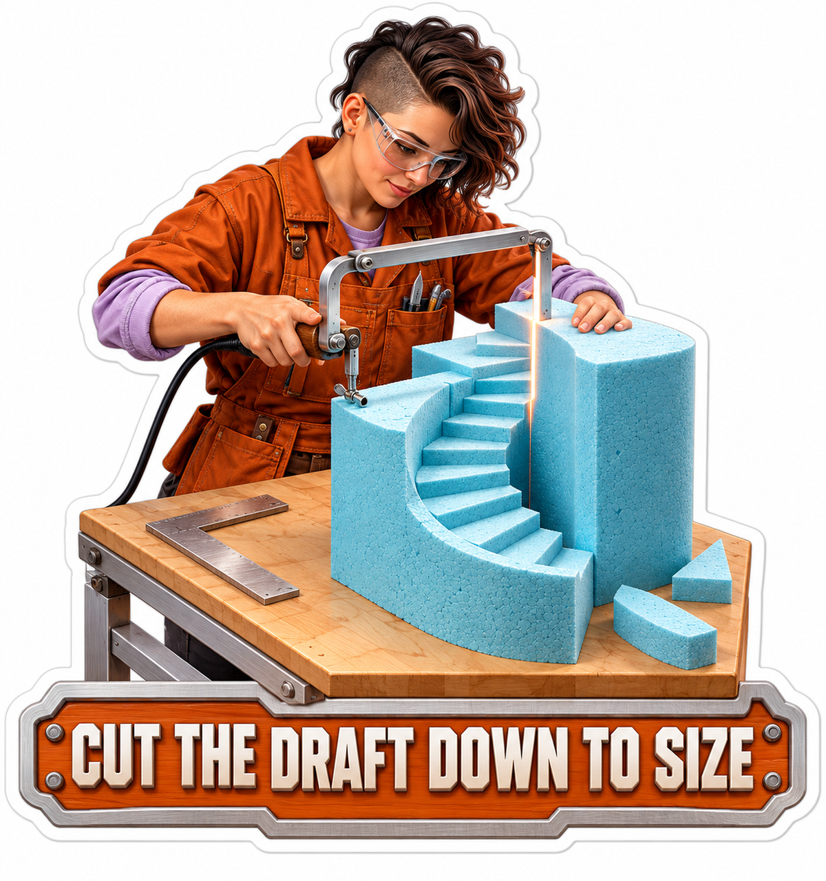 Artist Cutting Blue Foam Spiral Staircase Art Vinyl Decal Stickers