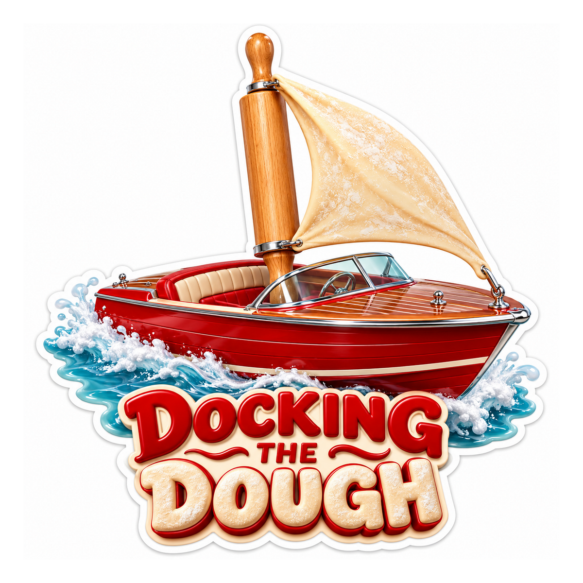 Red Boat with Rolling Pin Sail and Dough Quote Vinyl Decal Stickers