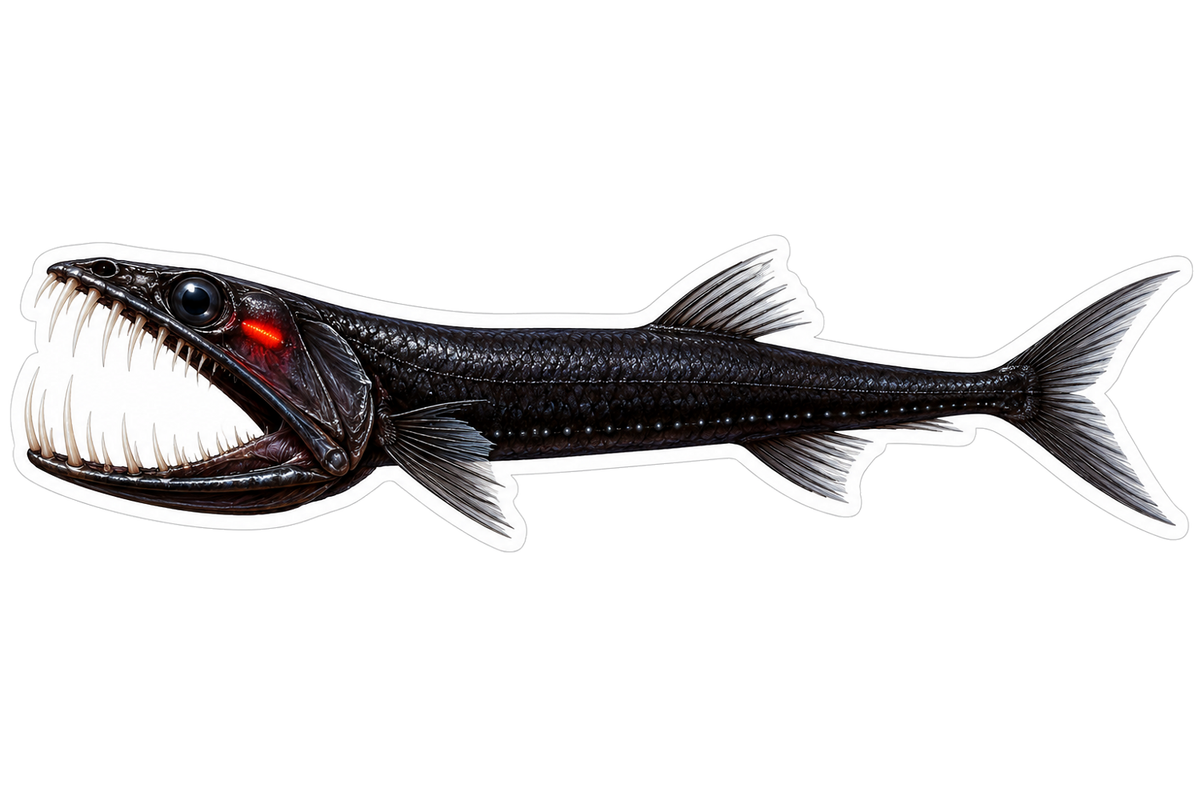 Black Fish with Huge Fanged Lower Jaw Art Vinyl Decal Stickers