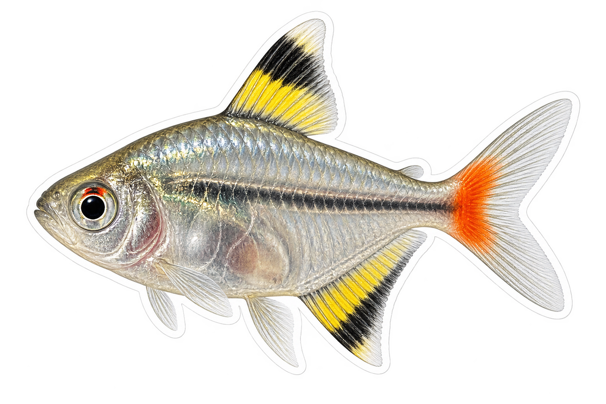 Silver Tetra with Yellow Black Fin Tips Art Vinyl Decal Stickers