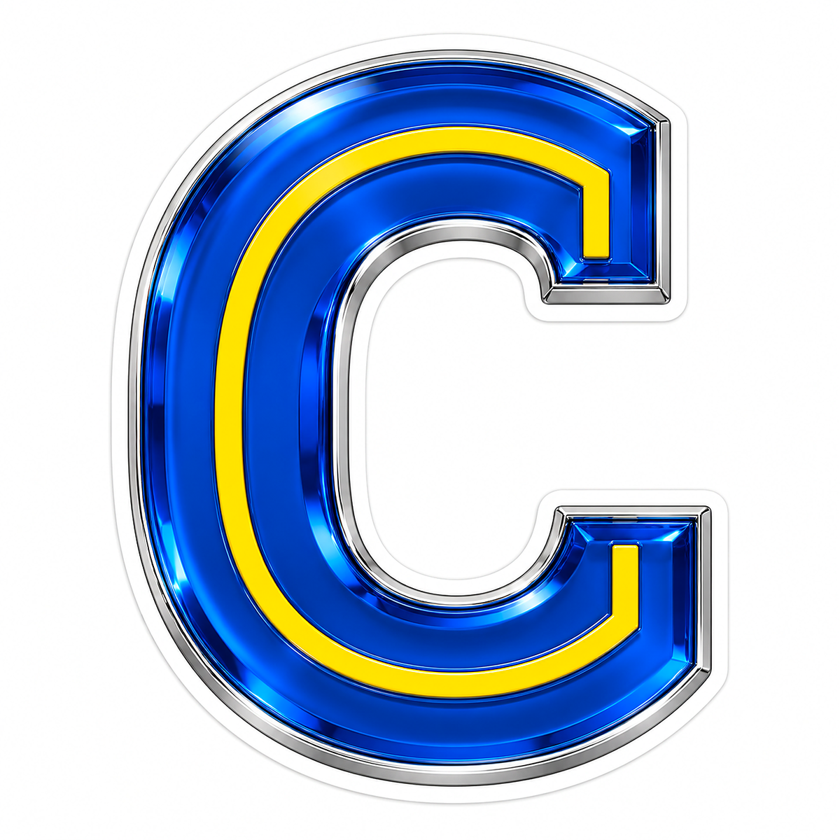 Sapphire Blue Letter C with Yellow Line Art Vinyl Decal Stickers