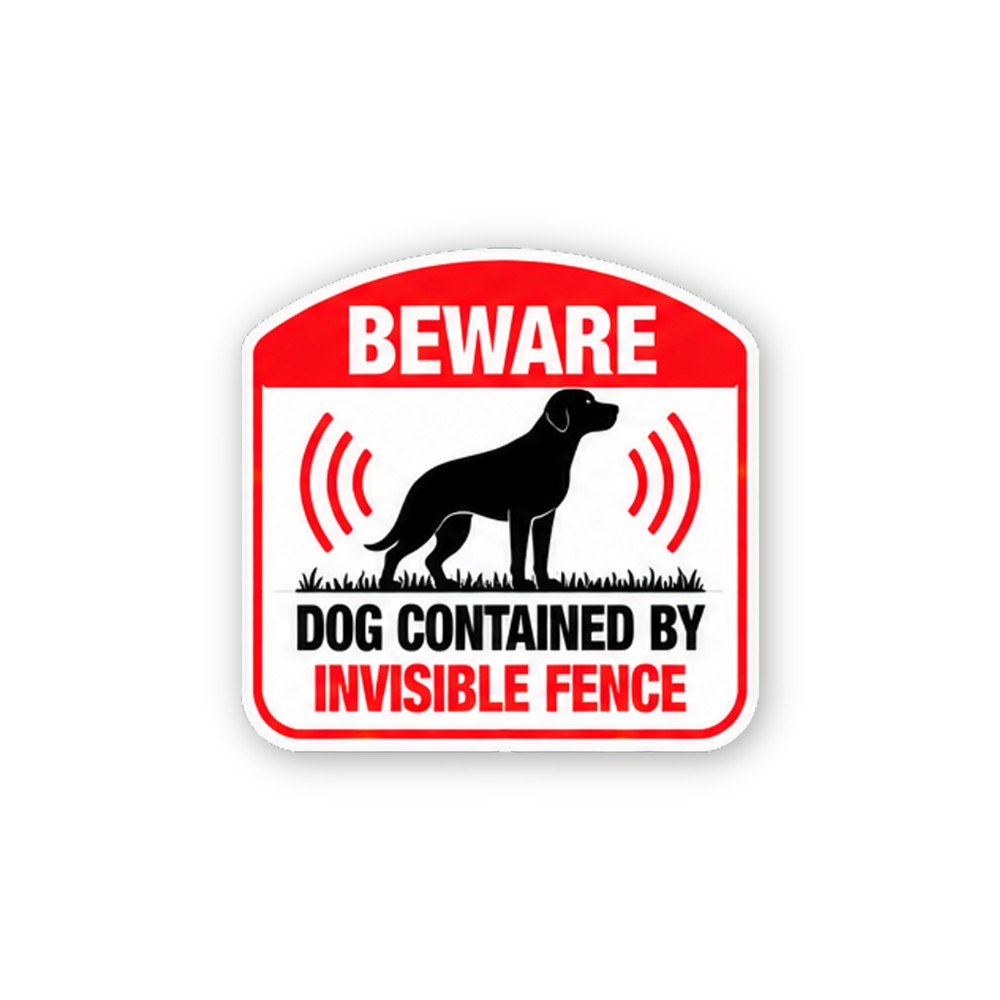 Red Beware Dog Sound Waves Arched Panel Vinyl Decal Stickers