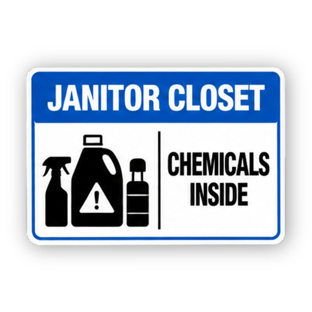 Blue Janitor Closet Three Bottles Panel Vinyl Decal Stickers