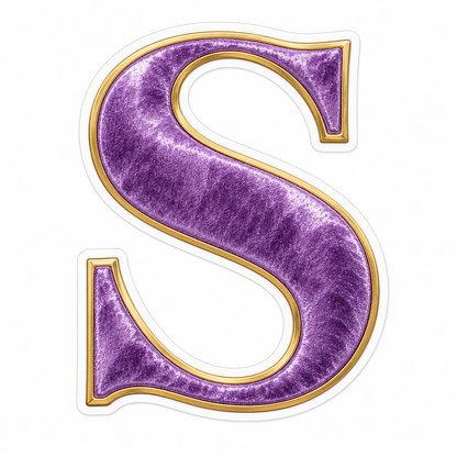 Purple Velvet Gold Border Letter S Art Vinyl Decal Stickers