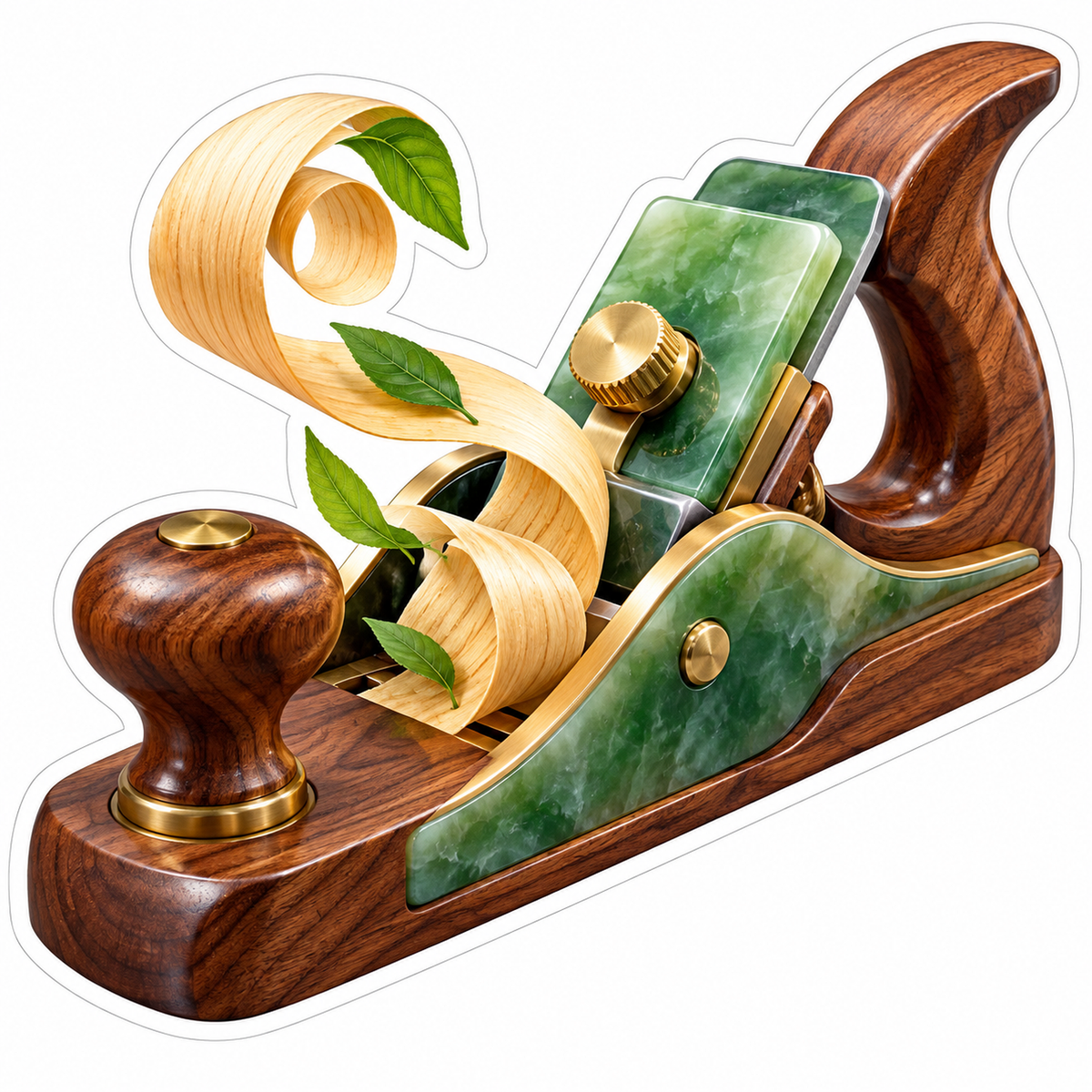 Green Woodworking Plane with Curled Shavings Vinyl Decal Stickers