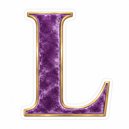 Purple Velvet Gold Outline Serif Letter L Art Vinyl Decal Stickers