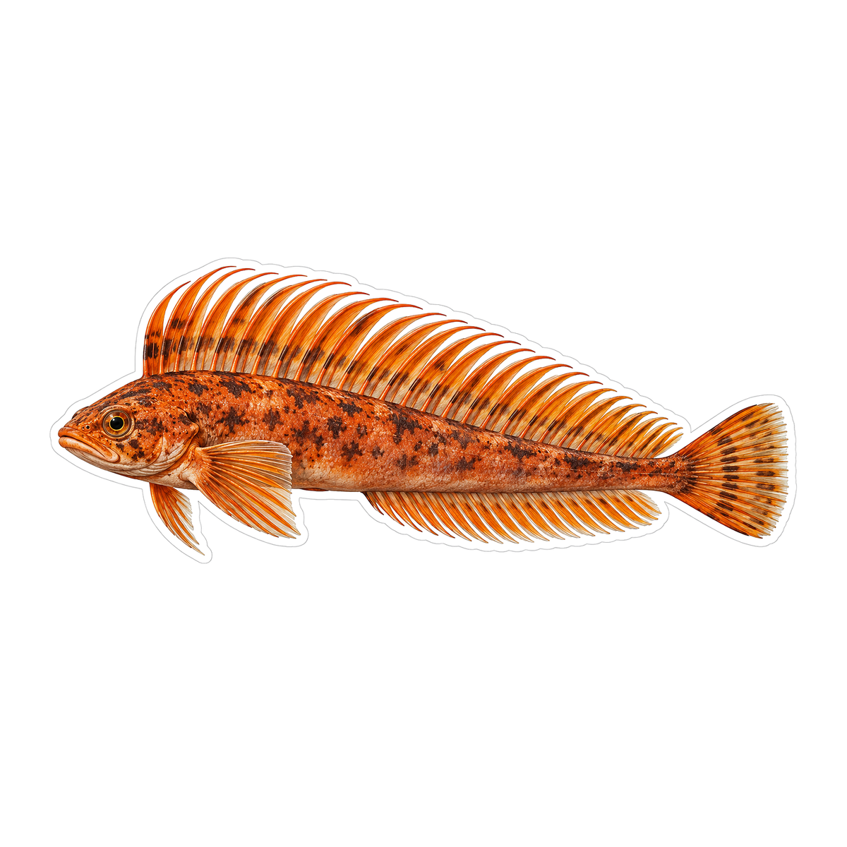 Orange Fish with Tall Comb Shaped Dorsal Fin Vinyl Decal Stickers