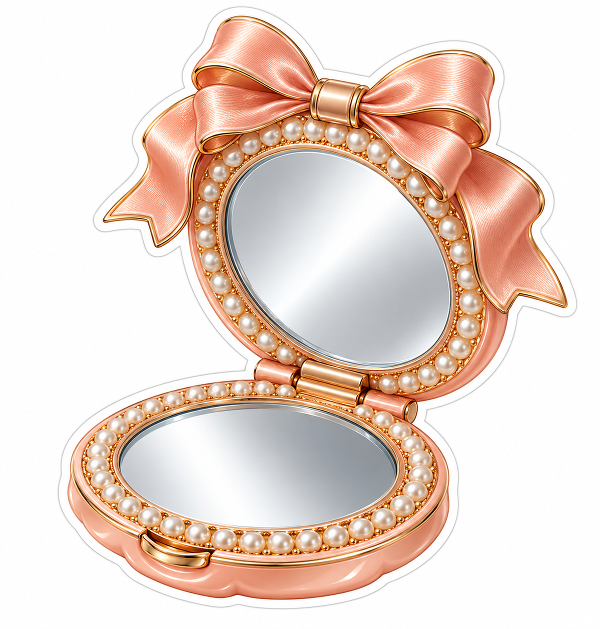 Pink Bow Pearl Trim Round Compact Mirror Vinyl Decal Stickers