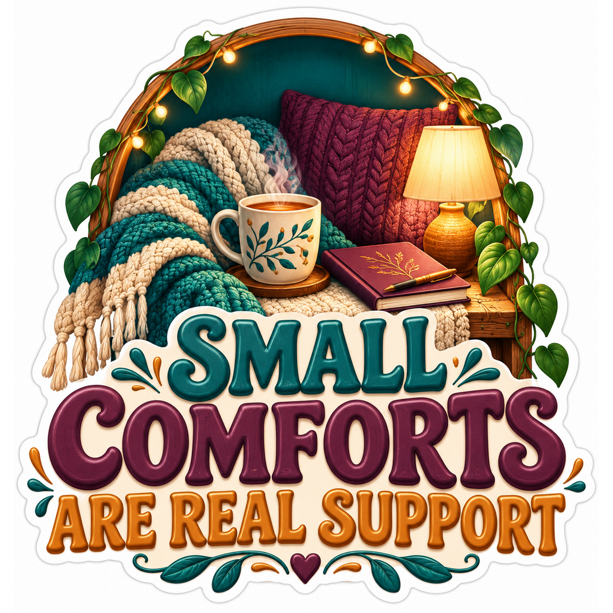 Knitted Blankets Tea Small Comforts Quote Art Vinyl Decal Stickers
