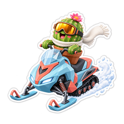 Cactus Riding Blue Snowmobile Art Vinyl Decal Stickers