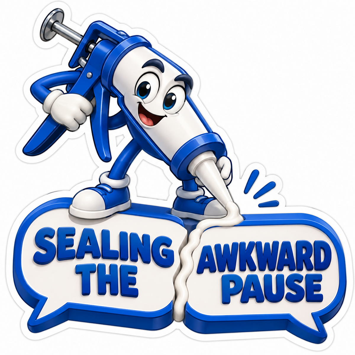 Blue Caulking Tool Character Joining Bubbles Vinyl Decal Stickers