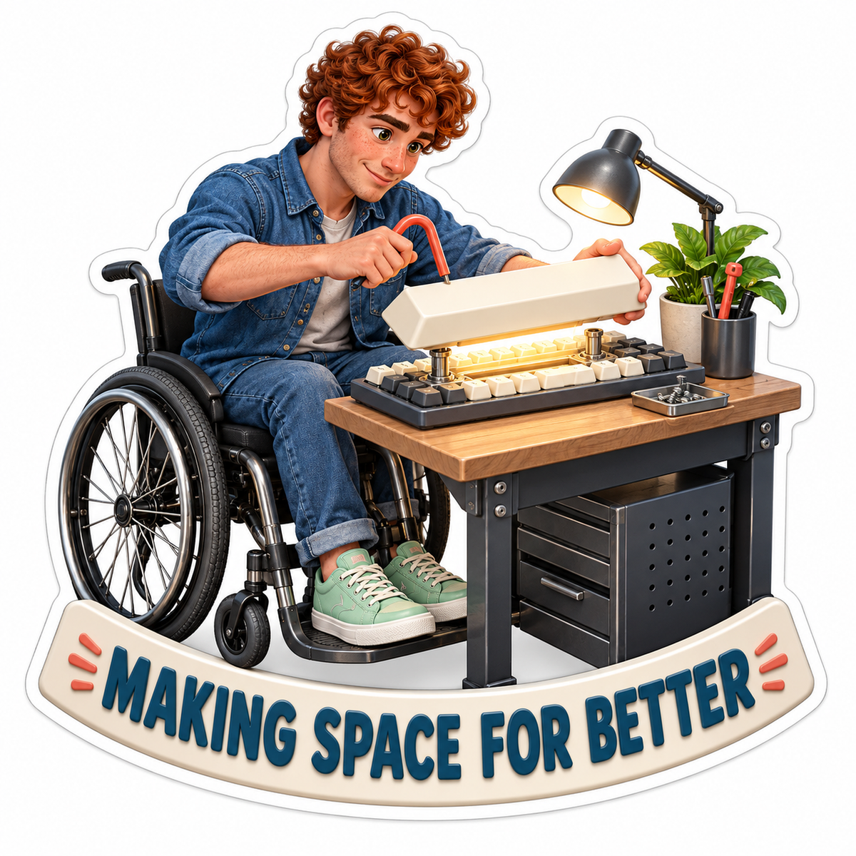 Wheelchair User Repairing Giant Keyboard Art Vinyl Decal Stickers