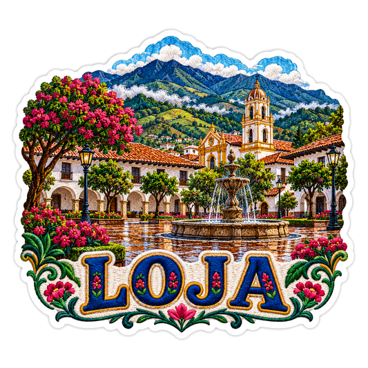 Loja Mountain Plaza Fountain Travel Art Vinyl Decal Stickers