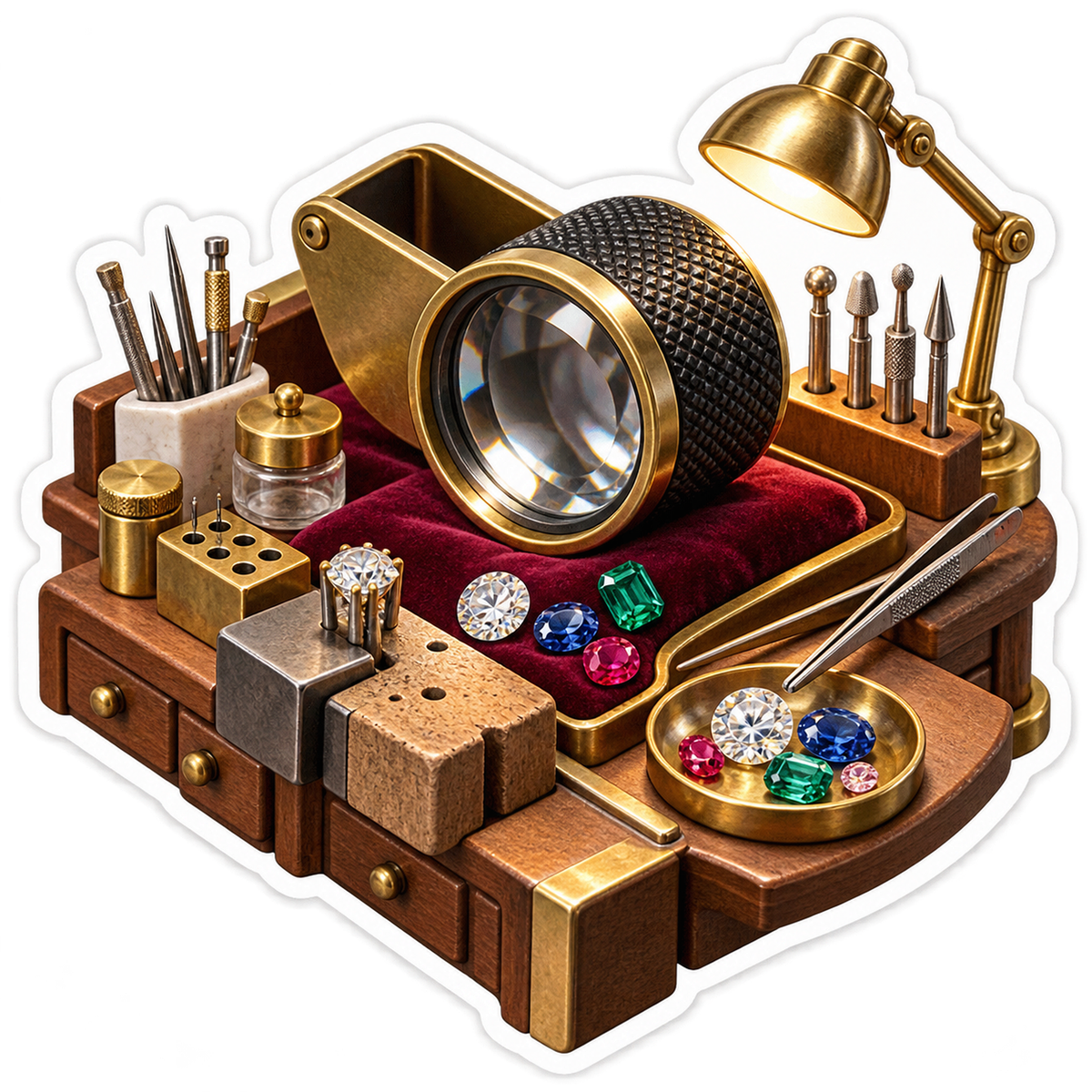 Jewelers Lens and Gemstone Workbench Vinyl Decal Stickers