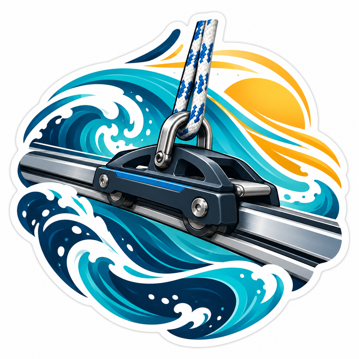 Sailboat Track Blue Waves Sunshine Art Vinyl Decal Stickers