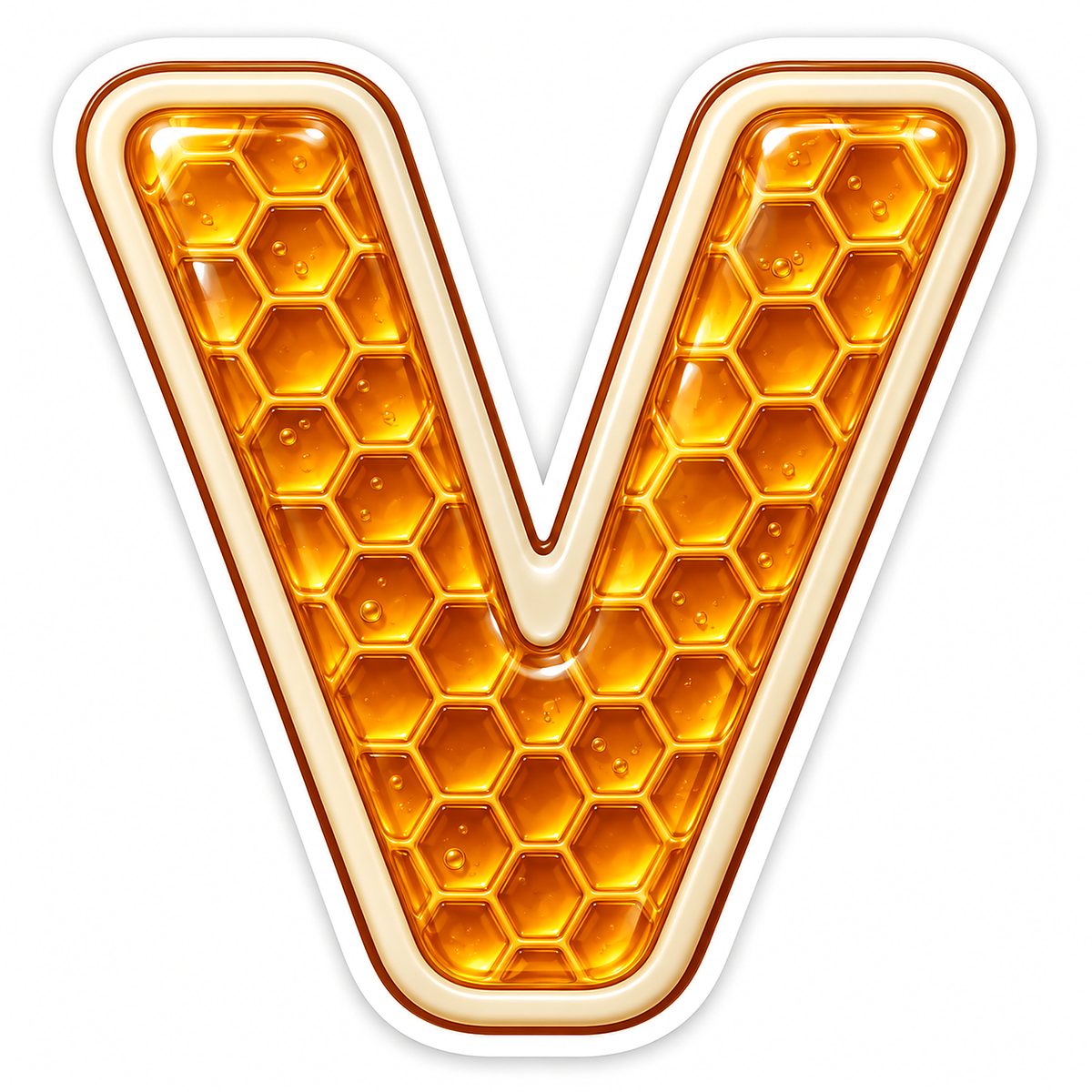Golden Honeycomb Letter V with Ivory Edge Art Vinyl Decal Stickers