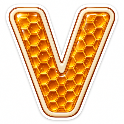 Golden Honeycomb Letter V with Ivory Edge Art Vinyl Decal Stickers