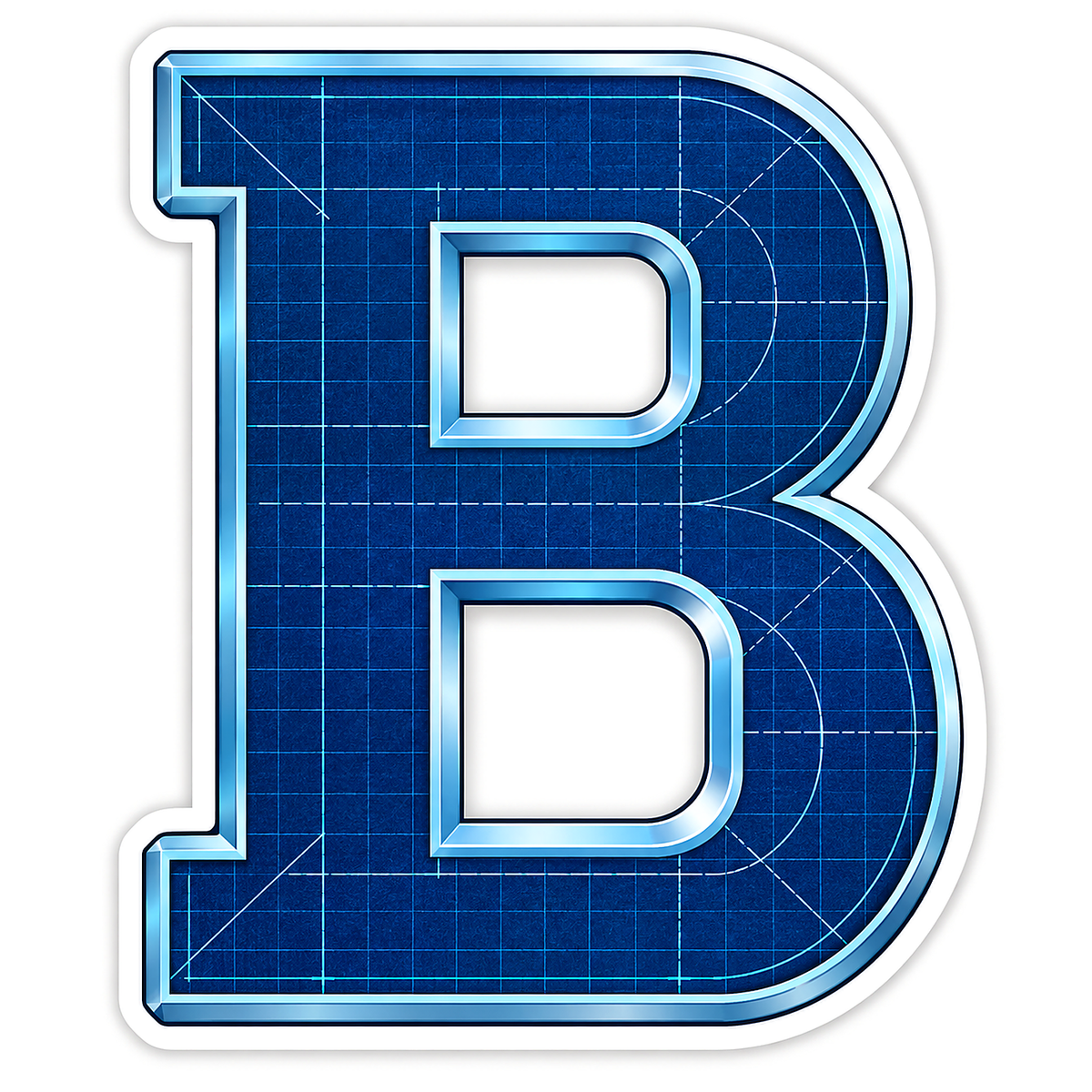 Navy Cyan Blueprint Block Letter B Vinyl Decal Stickers