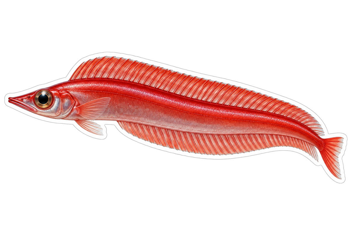 Long Scarlet Fish with Thin Ribbon Fins Art Vinyl Decal Stickers