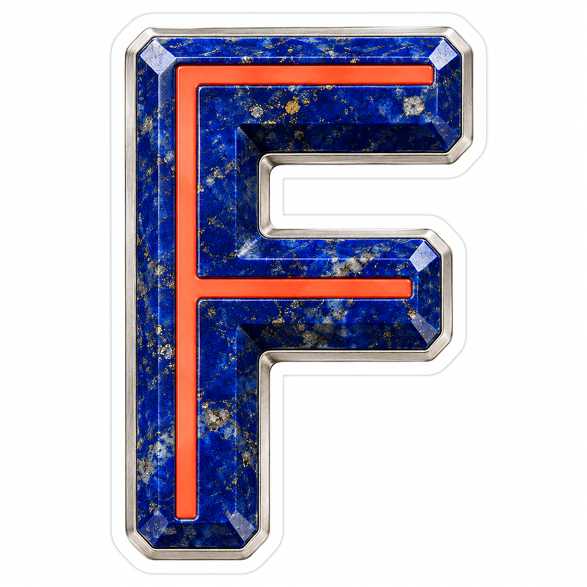 Blue Gold Stone Letter F with Coral Line Art Vinyl Decal Stickers