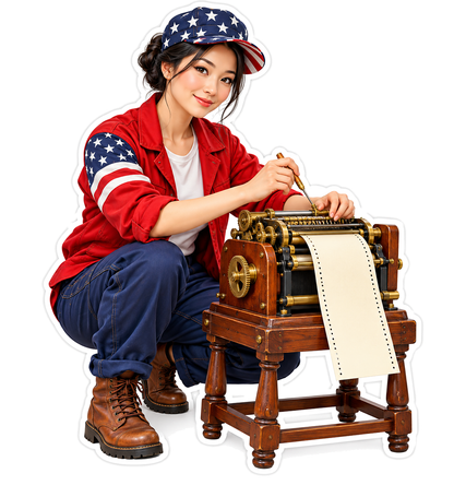 Patriotic Woman Paper Roll Machine Art Vinyl Decal Stickers
