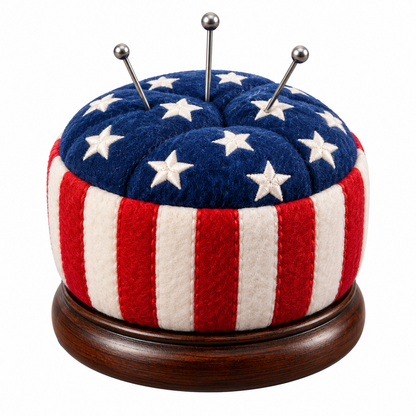 Star Spangled Round Pincushion with Silver Pins Vinyl Decal Stickers