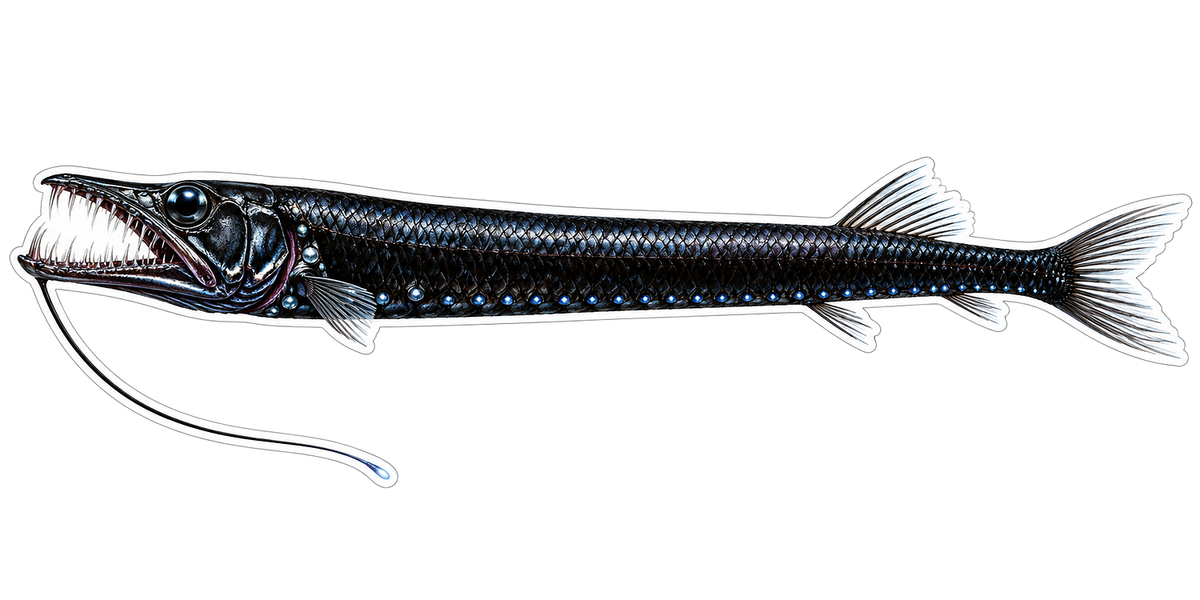 Long Black Fish with Thin Barbel and Teeth Vinyl Decal Stickers