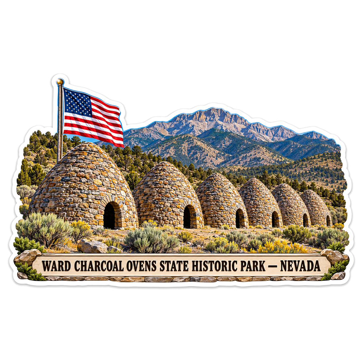 Nevada Stone Ovens with American Flag Art Vinyl Decal Stickers