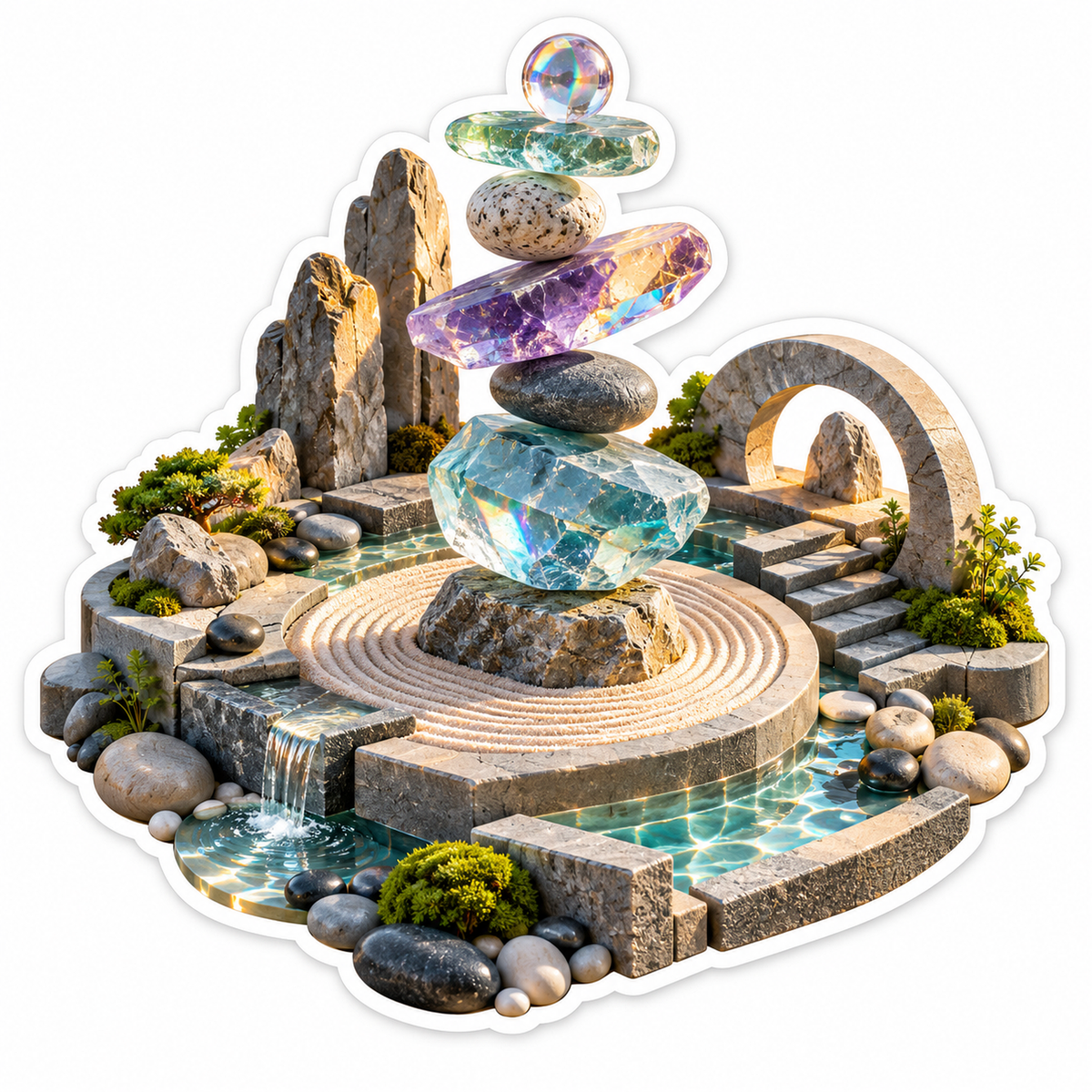 Floating Crystal Cairn Water Garden Art Vinyl Decal Stickers