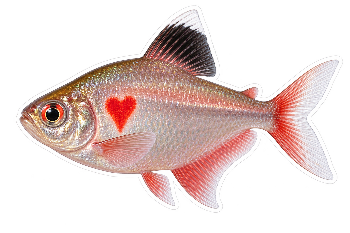 Pink Tetra with Red Heart Mark Art Vinyl Decal Stickers