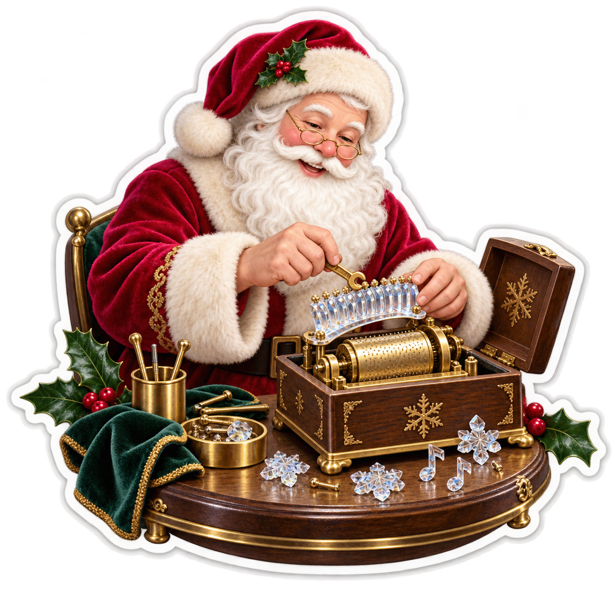 Santa Tuning Crystal Music Box Art Vinyl Decal Stickers