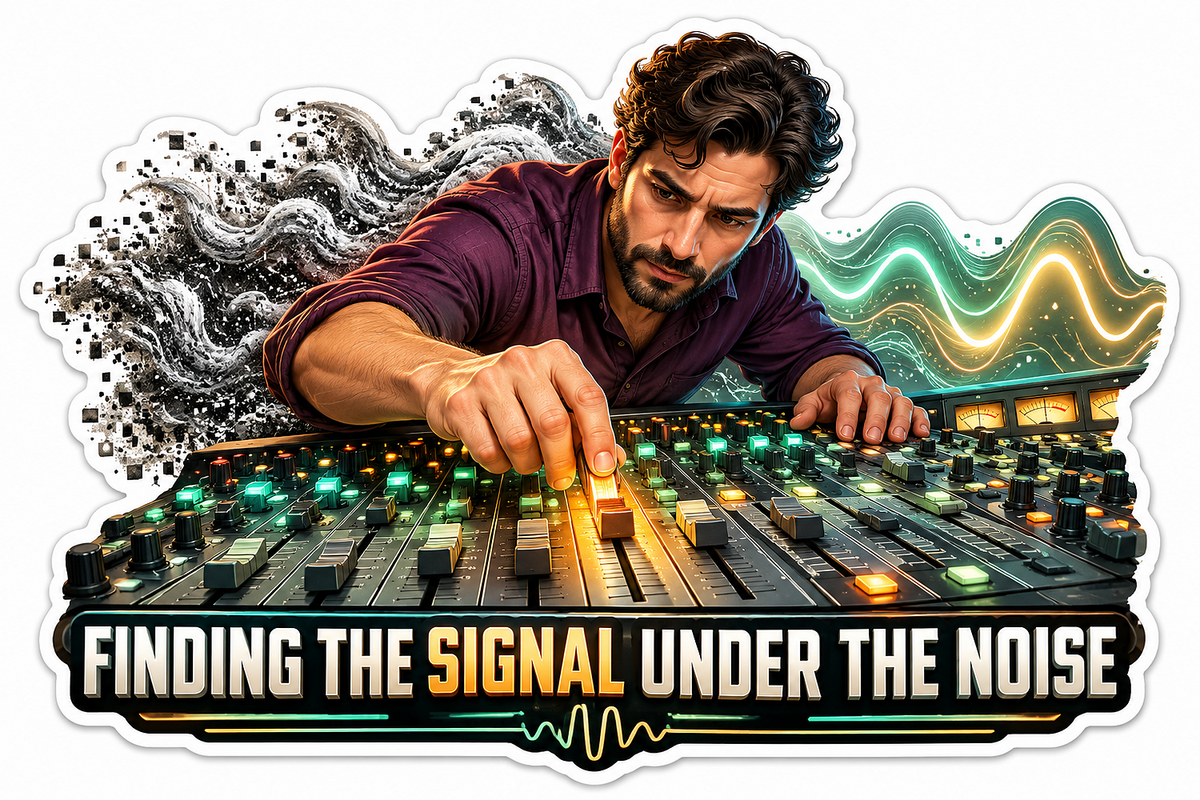 Man Adjusting Sound Mixer with Glowing Waves Vinyl Decal Stickers