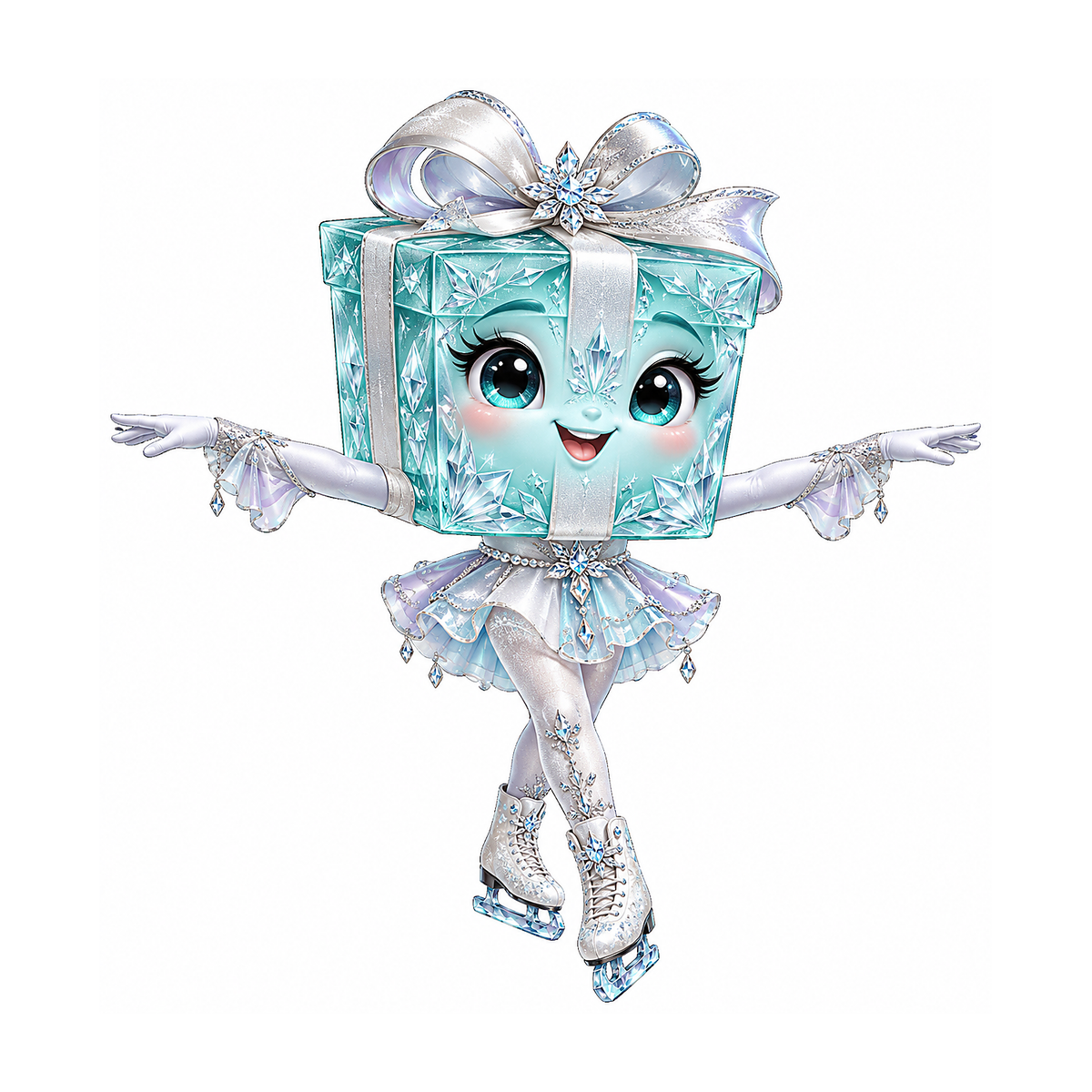 Icy Blue Present Box Ice Skater Vinyl Decal Stickers