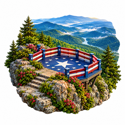 Starry Mountain Overlook with Red Railings Vinyl Decal Stickers