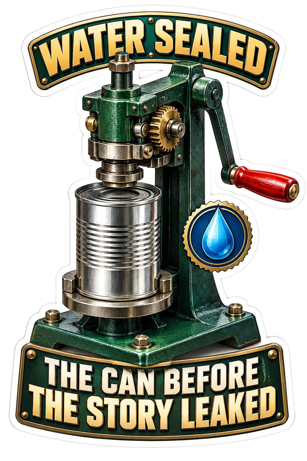 Green Hand Crank Can Seamer With Silver Tin Art Vinyl Decal Stickers