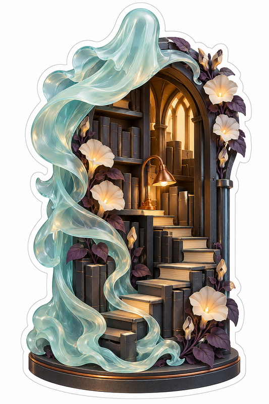 Aqua Ghost Flower Staircase Book Nook Art Vinyl Decal Stickers
