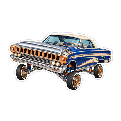 Blue Lowrider with Harmonica Grille Art Vinyl Decal Stickers